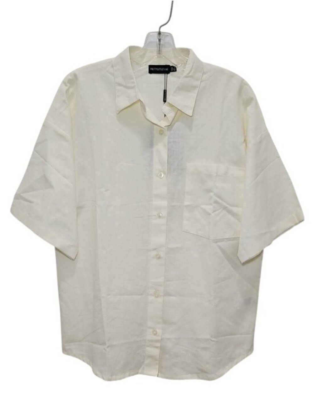 PrettyLittleThing Oversized Boxy Short Sleeve Linen Blend Shirt New Size 4 Women